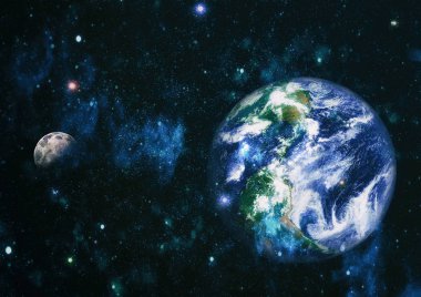 Dünya ve ay uzaydan görüntüleyin. NASA tarafından döşenmiş öğeler dahil olmak üzere son derece ayrıntılı görüntü.