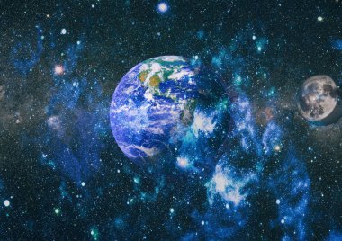 Dünya ve ay uzaydan görüntüleyin. NASA tarafından döşenmiş öğeler dahil olmak üzere son derece ayrıntılı görüntü.