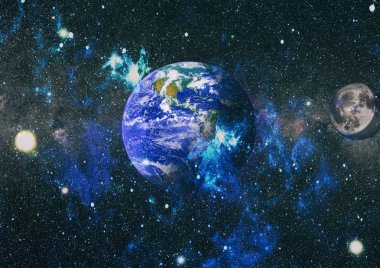 Dünya ve ay uzaydan görüntüleyin. NASA tarafından döşenmiş öğeler dahil olmak üzere son derece ayrıntılı görüntü.