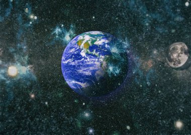 Dünya ve ay uzaydan görüntüleyin. NASA tarafından döşenmiş öğeler dahil olmak üzere son derece ayrıntılı görüntü.