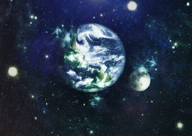 Dünya ve ay uzaydan görüntüleyin. NASA tarafından döşenmiş öğeler dahil olmak üzere son derece ayrıntılı görüntü.