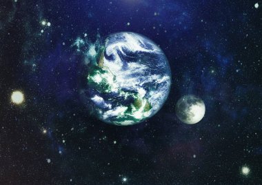 Dünya ve ay uzaydan görüntüleyin. NASA tarafından döşenmiş öğeler dahil olmak üzere son derece ayrıntılı görüntü.