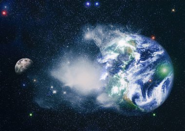 Dünya ve ay uzaydan görüntüleyin. NASA tarafından döşenmiş öğeler dahil olmak üzere son derece ayrıntılı görüntü.