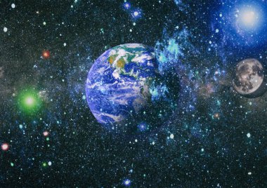 Dünya ve ay uzaydan görüntüleyin. NASA tarafından döşenmiş öğeler dahil olmak üzere son derece ayrıntılı görüntü.