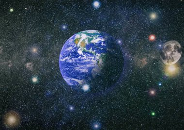 Dünya ve ay uzaydan görüntüleyin. NASA tarafından döşenmiş öğeler dahil olmak üzere son derece ayrıntılı görüntü.