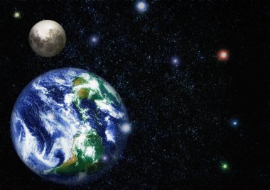 Dünya ve ay uzaydan görüntüleyin. NASA tarafından döşenmiş öğeler dahil olmak üzere son derece ayrıntılı görüntü.