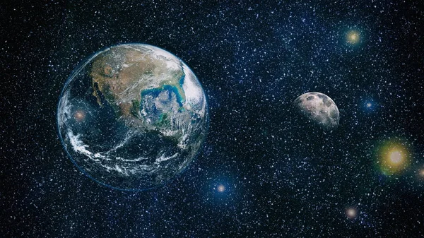 Terra Luna Dallo Spazio Sfondo Nero Immagine Estremamente Dettagliata Inclusi — Foto Stock