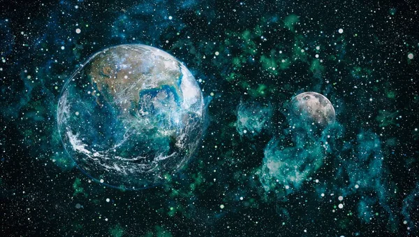 地球和月亮从空间的黑色背景 极其详细的图像 包括由 Nasa 提供的元素 — 图库照片