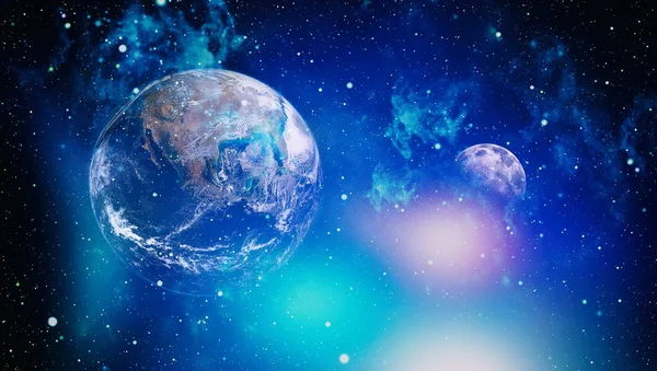 Erde Und Mond Aus Dem All Auf Schwarzem Hintergrund Extrem — Stockfoto