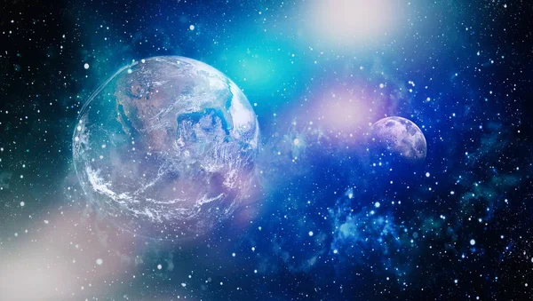 Dünya ve ay siyah bir zemin üzerine uzaydan. NASA tarafından döşenmiş öğeler dahil olmak üzere son derece ayrıntılı görüntü.