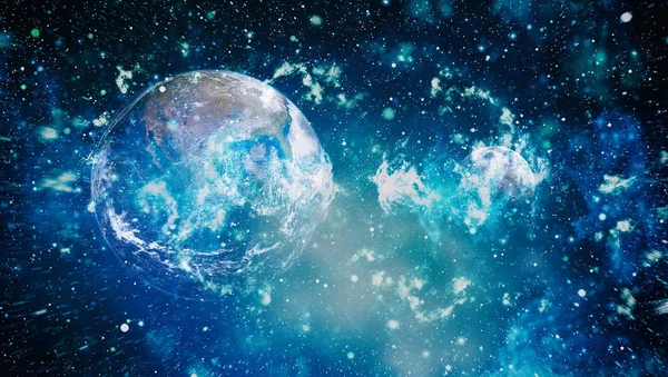 Dünya ve ay siyah bir zemin üzerine uzaydan. NASA tarafından döşenmiş öğeler dahil olmak üzere son derece ayrıntılı görüntü.