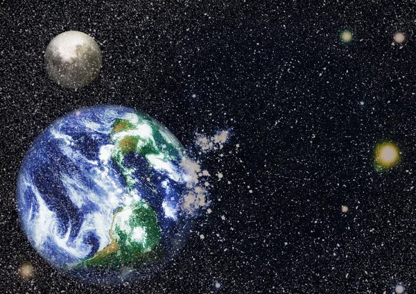 Dünya ve ay uzaydan görüntüleyin. NASA tarafından döşenmiş öğeler dahil olmak üzere son derece ayrıntılı görüntü.