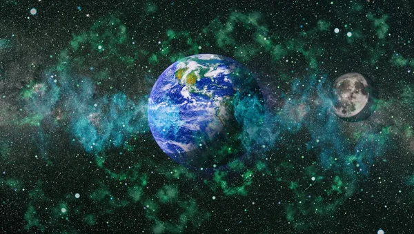 Dünya ve ay uzaydan görüntüleyin. NASA tarafından döşenmiş öğeler dahil olmak üzere son derece ayrıntılı görüntü.