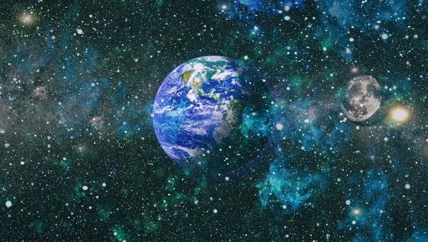 Aarde Maan Bekijken Vanuit Ruimte Zeer Gedetailleerd Beeld Met Inbegrip — Stockfoto