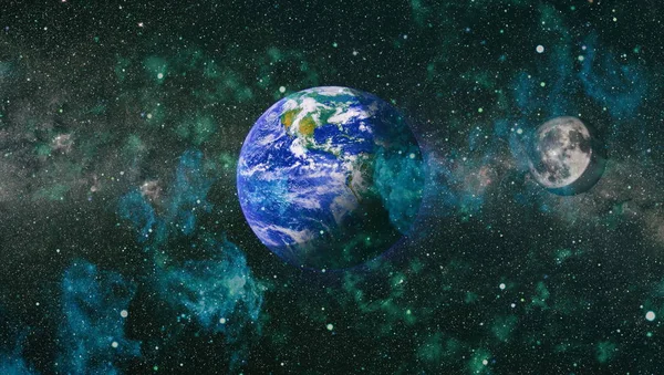 Dünya ve ay uzaydan görüntüleyin. NASA tarafından döşenmiş öğeler dahil olmak üzere son derece ayrıntılı görüntü.