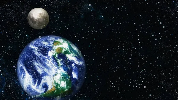 Dünya ve ay uzaydan görüntüleyin. NASA tarafından döşenmiş öğeler dahil olmak üzere son derece ayrıntılı görüntü.