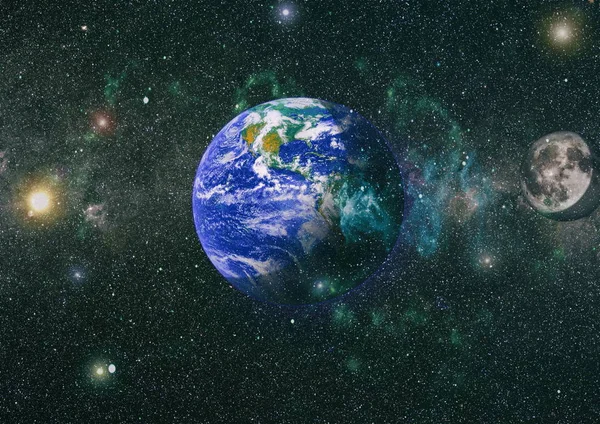 Vista Tierra Luna Desde Espacio Imagen Extremadamente Detallada Incluyendo Elementos —  Fotos de Stock