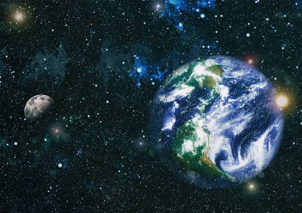 Dünya ve ay uzaydan görüntüleyin. NASA tarafından döşenmiş öğeler dahil olmak üzere son derece ayrıntılı görüntü.