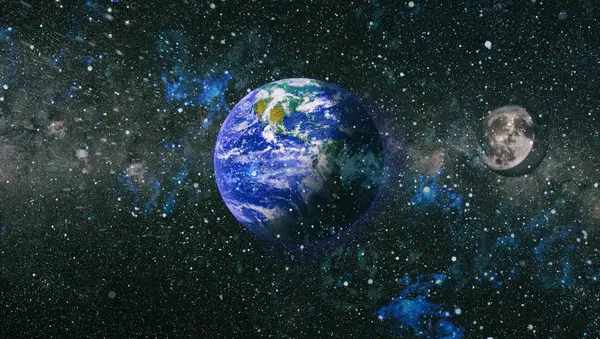 Dünya ve ay uzaydan görüntüleyin. NASA tarafından döşenmiş öğeler dahil olmak üzere son derece ayrıntılı görüntü.