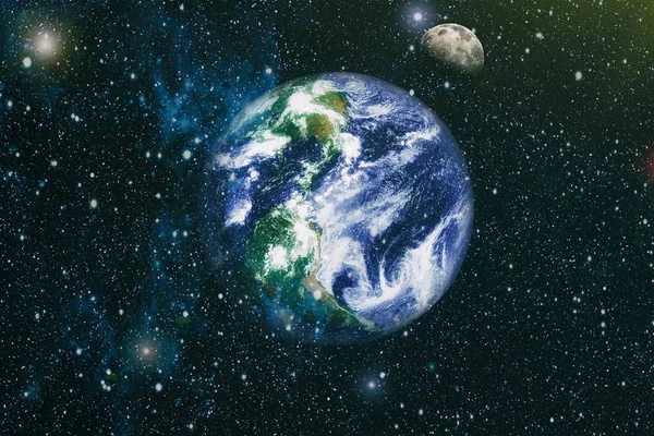 Dünya ve ay uzaydan görüntüleyin. NASA tarafından döşenmiş öğeler dahil olmak üzere son derece ayrıntılı görüntü.