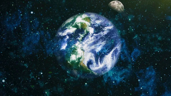 Dünya ve ay uzaydan görüntüleyin. NASA tarafından döşenmiş öğeler dahil olmak üzere son derece ayrıntılı görüntü.