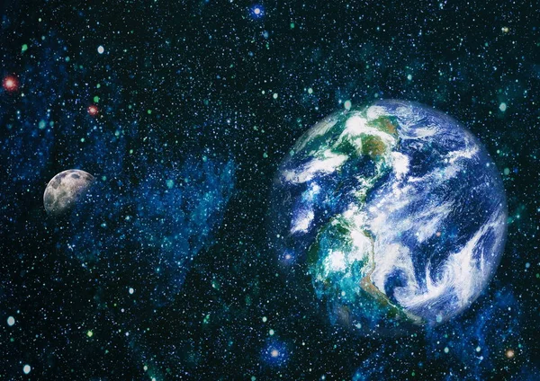 Dünya ve ay uzaydan görüntüleyin. NASA tarafından döşenmiş öğeler dahil olmak üzere son derece ayrıntılı görüntü.