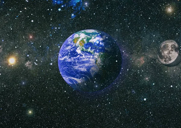 Dünya ve ay uzaydan görüntüleyin. NASA tarafından döşenmiş öğeler dahil olmak üzere son derece ayrıntılı görüntü.