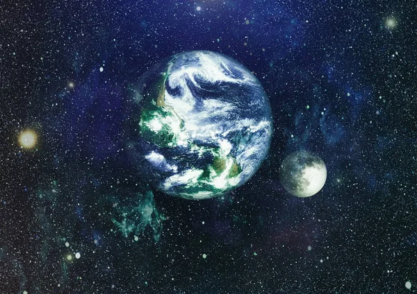 Dünya ve ay uzaydan görüntüleyin. NASA tarafından döşenmiş öğeler dahil olmak üzere son derece ayrıntılı görüntü.