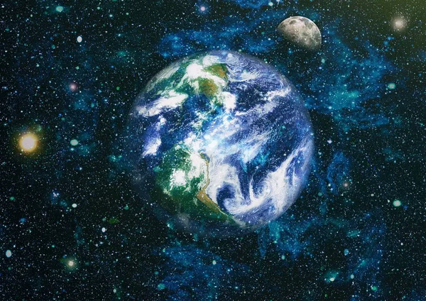 Dünya ve ay uzaydan görüntüleyin. NASA tarafından döşenmiş öğeler dahil olmak üzere son derece ayrıntılı görüntü.