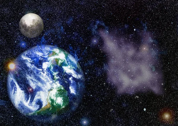 Dünya ve ay uzaydan görüntüleyin. NASA tarafından döşenmiş öğeler dahil olmak üzere son derece ayrıntılı görüntü.