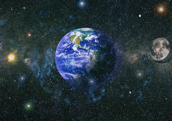 Dünya ve ay uzaydan görüntüleyin. NASA tarafından döşenmiş öğeler dahil olmak üzere son derece ayrıntılı görüntü.