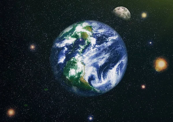 Dünya ve ay uzaydan görüntüleyin. NASA tarafından döşenmiş öğeler dahil olmak üzere son derece ayrıntılı görüntü.