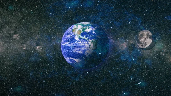 Dünya ve ay uzaydan görüntüleyin. NASA tarafından döşenmiş öğeler dahil olmak üzere son derece ayrıntılı görüntü.