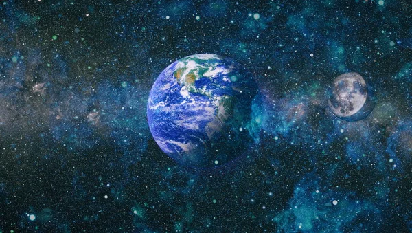 Dünya ve ay uzaydan görüntüleyin. NASA tarafından döşenmiş öğeler dahil olmak üzere son derece ayrıntılı görüntü.