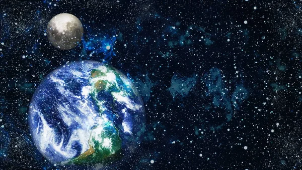 Dünya ve ay uzaydan görüntüleyin. NASA tarafından döşenmiş öğeler dahil olmak üzere son derece ayrıntılı görüntü.