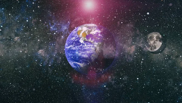 Dünya ve ay uzaydan görüntüleyin. NASA tarafından döşenmiş öğeler dahil olmak üzere son derece ayrıntılı görüntü.