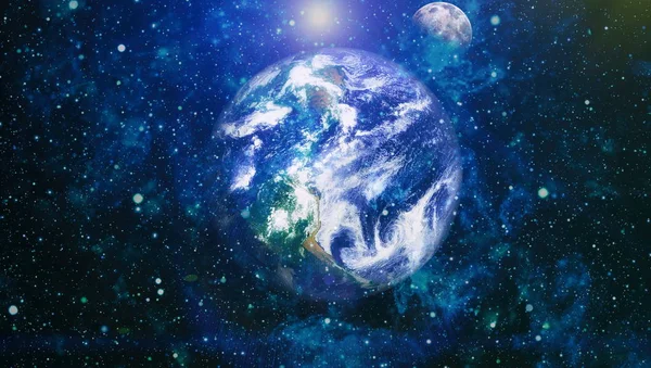 Dünya ve ay uzaydan görüntüleyin. NASA tarafından döşenmiş öğeler dahil olmak üzere son derece ayrıntılı görüntü.