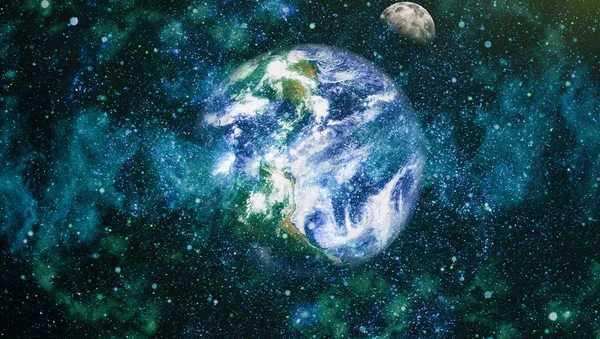 Dünya ve ay uzaydan görüntüleyin. NASA tarafından döşenmiş öğeler dahil olmak üzere son derece ayrıntılı görüntü.