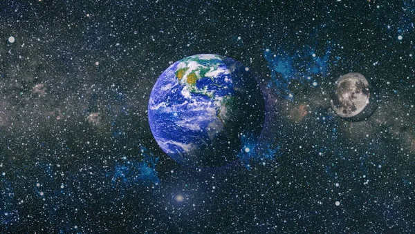 Dünya ve ay uzaydan görüntüleyin. NASA tarafından döşenmiş öğeler dahil olmak üzere son derece ayrıntılı görüntü.