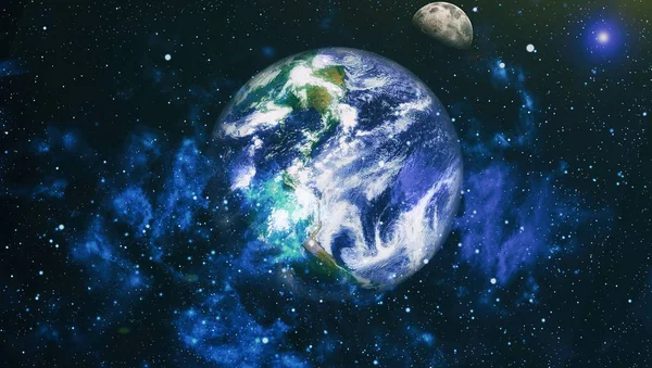 Vista Tierra Luna Desde Espacio Imagen Extremadamente Detallada Incluyendo Elementos —  Fotos de Stock