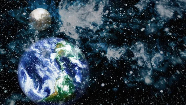 Dünya ve ay uzaydan görüntüleyin. NASA tarafından döşenmiş öğeler dahil olmak üzere son derece ayrıntılı görüntü.