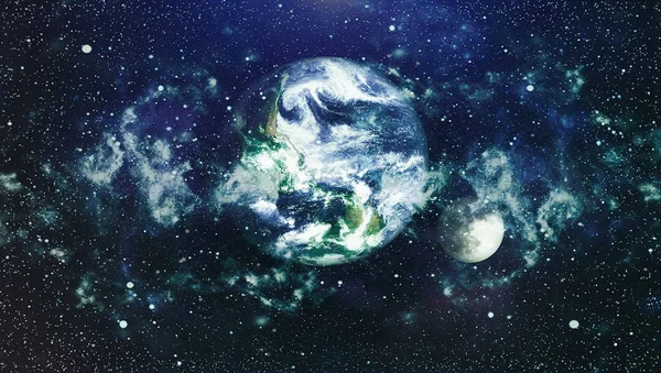 Dünya ve ay uzaydan görüntüleyin. NASA tarafından döşenmiş öğeler dahil olmak üzere son derece ayrıntılı görüntü.