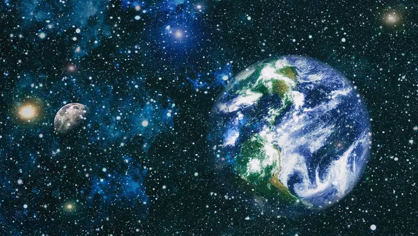 Dünya ve ay uzaydan görüntüleyin. NASA tarafından döşenmiş öğeler dahil olmak üzere son derece ayrıntılı görüntü.