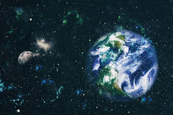 Dünya ve ay uzaydan görüntüleyin. NASA tarafından döşenmiş öğeler dahil olmak üzere son derece ayrıntılı görüntü.