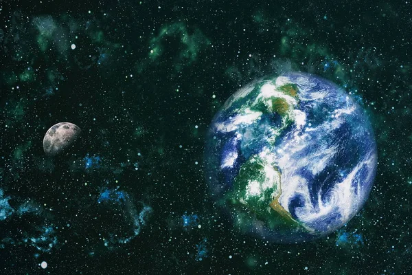 Dünya ve ay uzaydan görüntüleyin. NASA tarafından döşenmiş öğeler dahil olmak üzere son derece ayrıntılı görüntü.