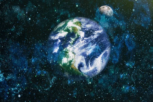 Dünya ve ay uzaydan görüntüleyin. NASA tarafından döşenmiş öğeler dahil olmak üzere son derece ayrıntılı görüntü.