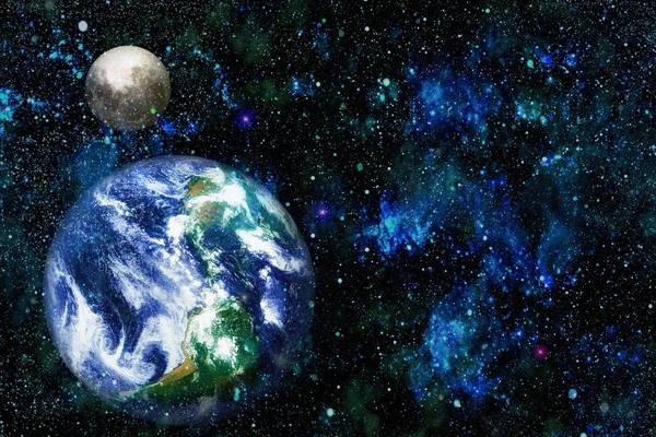 Dünya ve ay uzaydan görüntüleyin. NASA tarafından döşenmiş öğeler dahil olmak üzere son derece ayrıntılı görüntü.