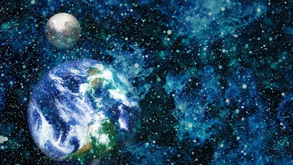 Dünya ve ay uzaydan görüntüleyin. NASA tarafından döşenmiş öğeler dahil olmak üzere son derece ayrıntılı görüntü.