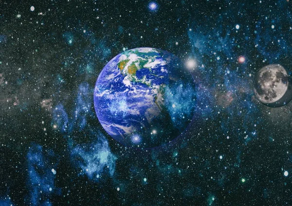 Dünya ve ay uzaydan görüntüleyin. NASA tarafından döşenmiş öğeler dahil olmak üzere son derece ayrıntılı görüntü.