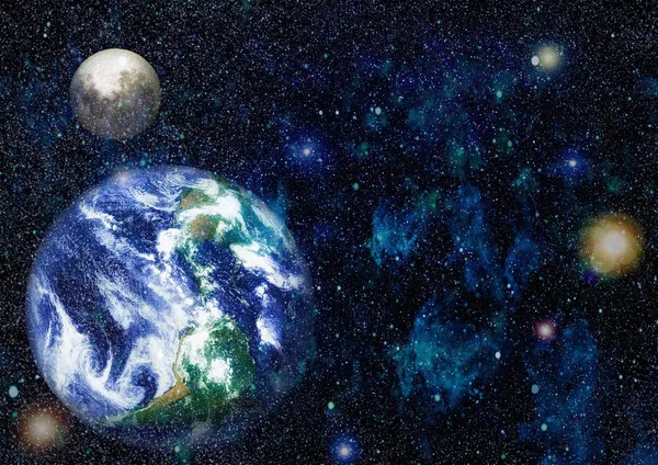 Dünya ve ay uzaydan görüntüleyin. NASA tarafından döşenmiş öğeler dahil olmak üzere son derece ayrıntılı görüntü.